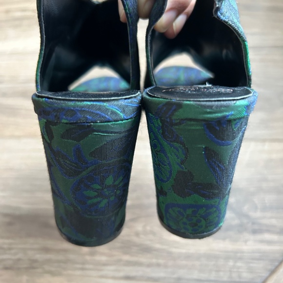 Black Suede Studio Green & Blue Jacquard Sling Back Sandals | 7 - Picture 6 of 11